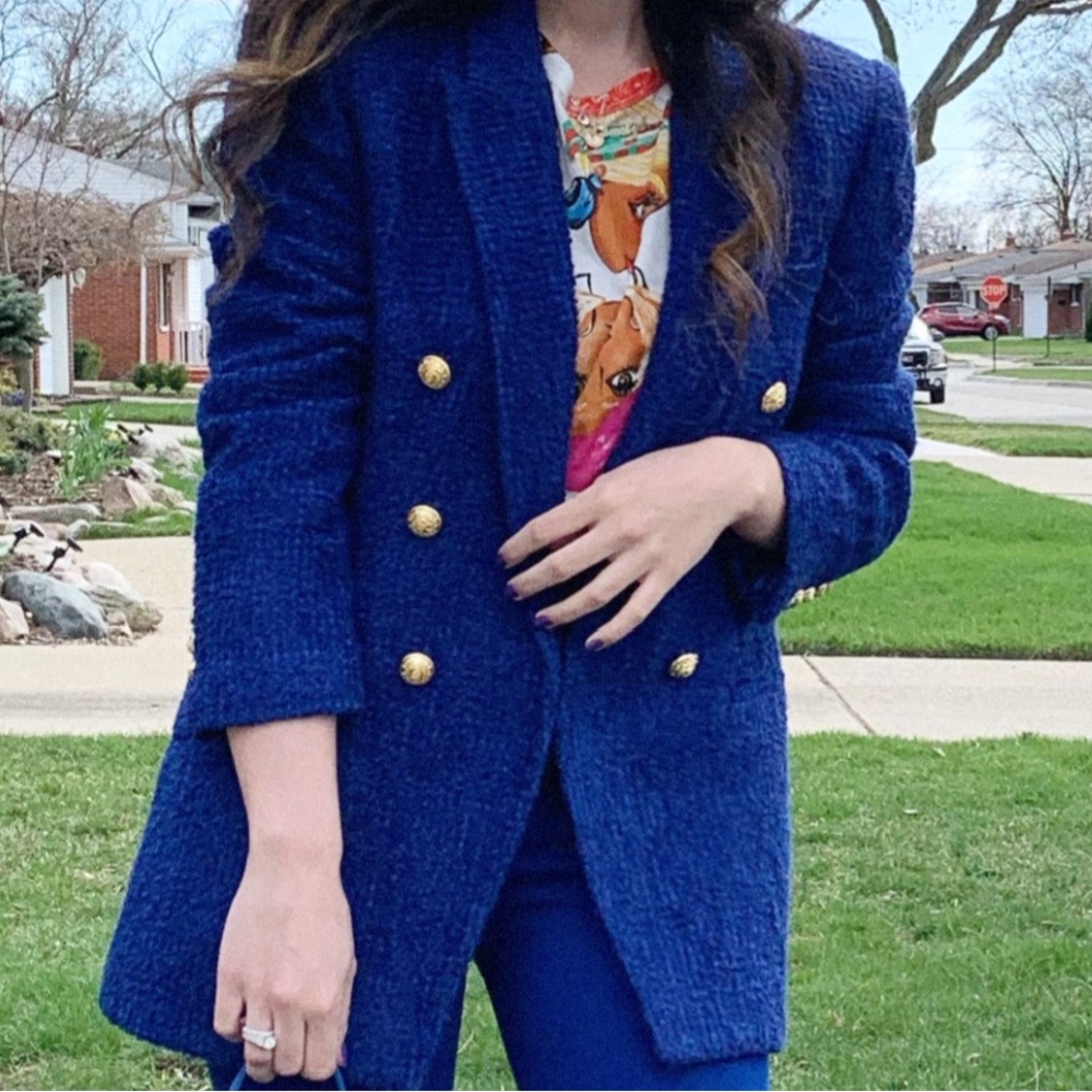 Zara blue tweed blazer
